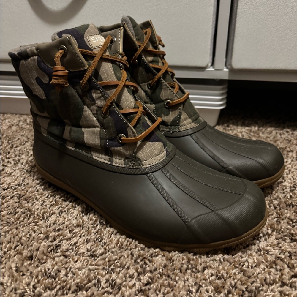 Sperry Green and Brown Plaid Duck Boots